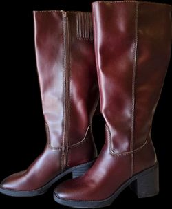 Brown Leather Knee-High Heeled Boots Size 9 1/2