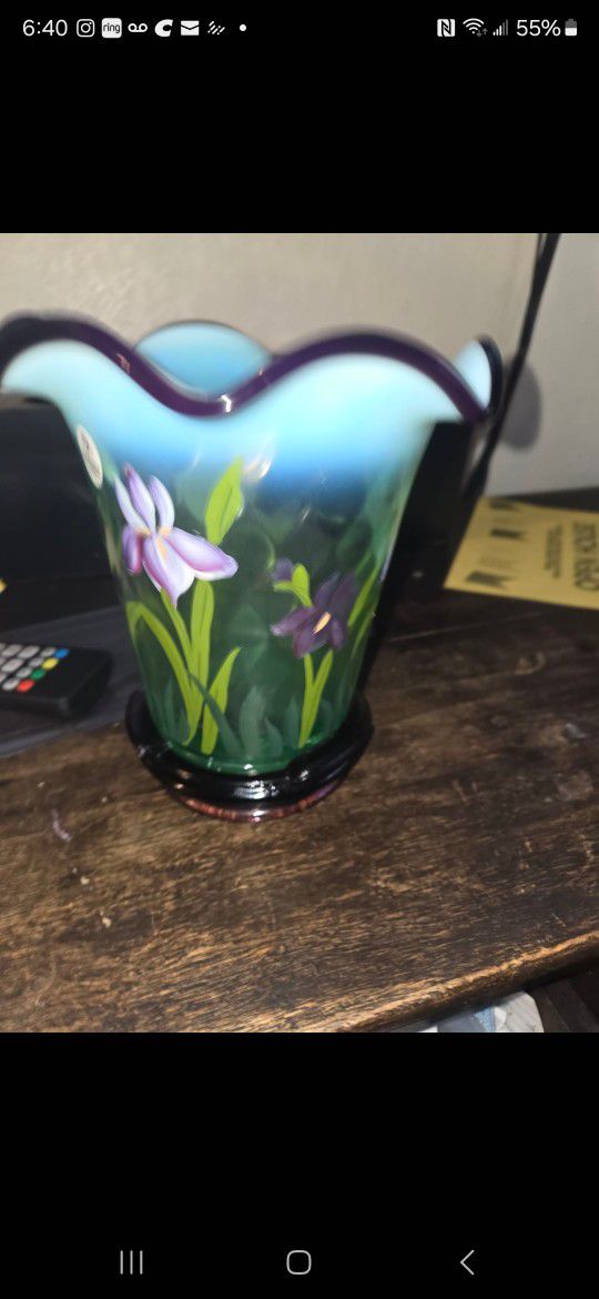FENTON Art Glass Floral Vase 