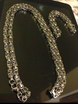 White Gold Plated 8MM 24" & 8" Byzantine SET