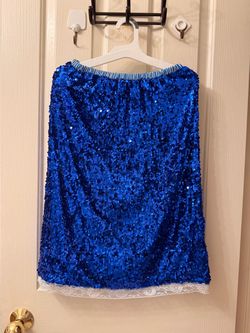 Royal Blue Sequin Skirt with Lace Hem