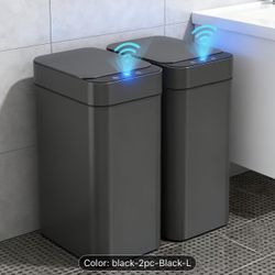 Black -2pcs Bathroom Motion Sensor Trash can 2.94 Gallon Automatic Garbage Can, Smart Trash Can, Motion Sensor, Touchless Garbage can 