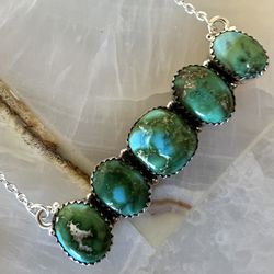 Southwestern Sonoran Gold Turquoise Sterling Silver 925 Bar Necklace