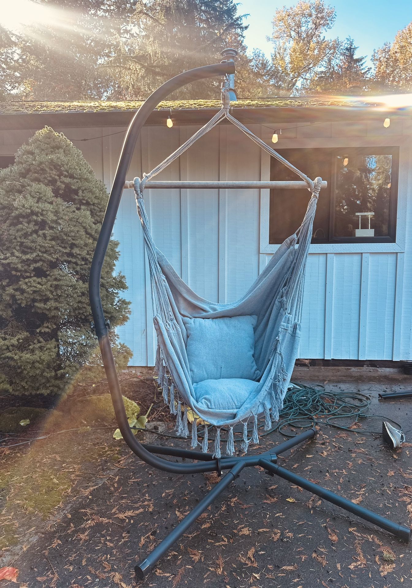 Black Arc Metal Outdoor Stand Hammock Chair Holder