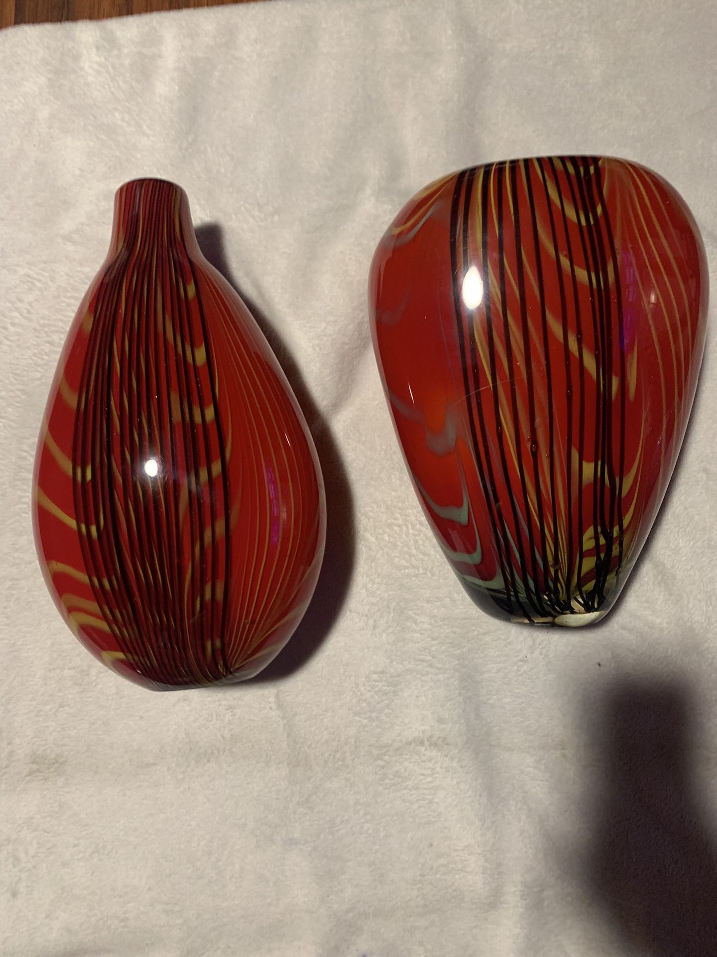 Murano Red Black And Yellow Vases
