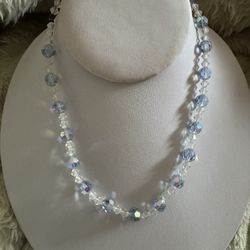 Vintage Coro Crystal Choker Signed Clear Aurora Borealis Faceted