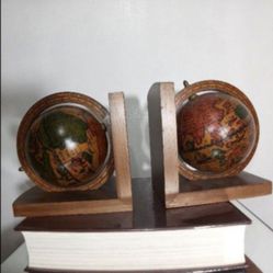 MID CENTURY WORLD GLOBE BOOKENDS - MADE IN ITALY 