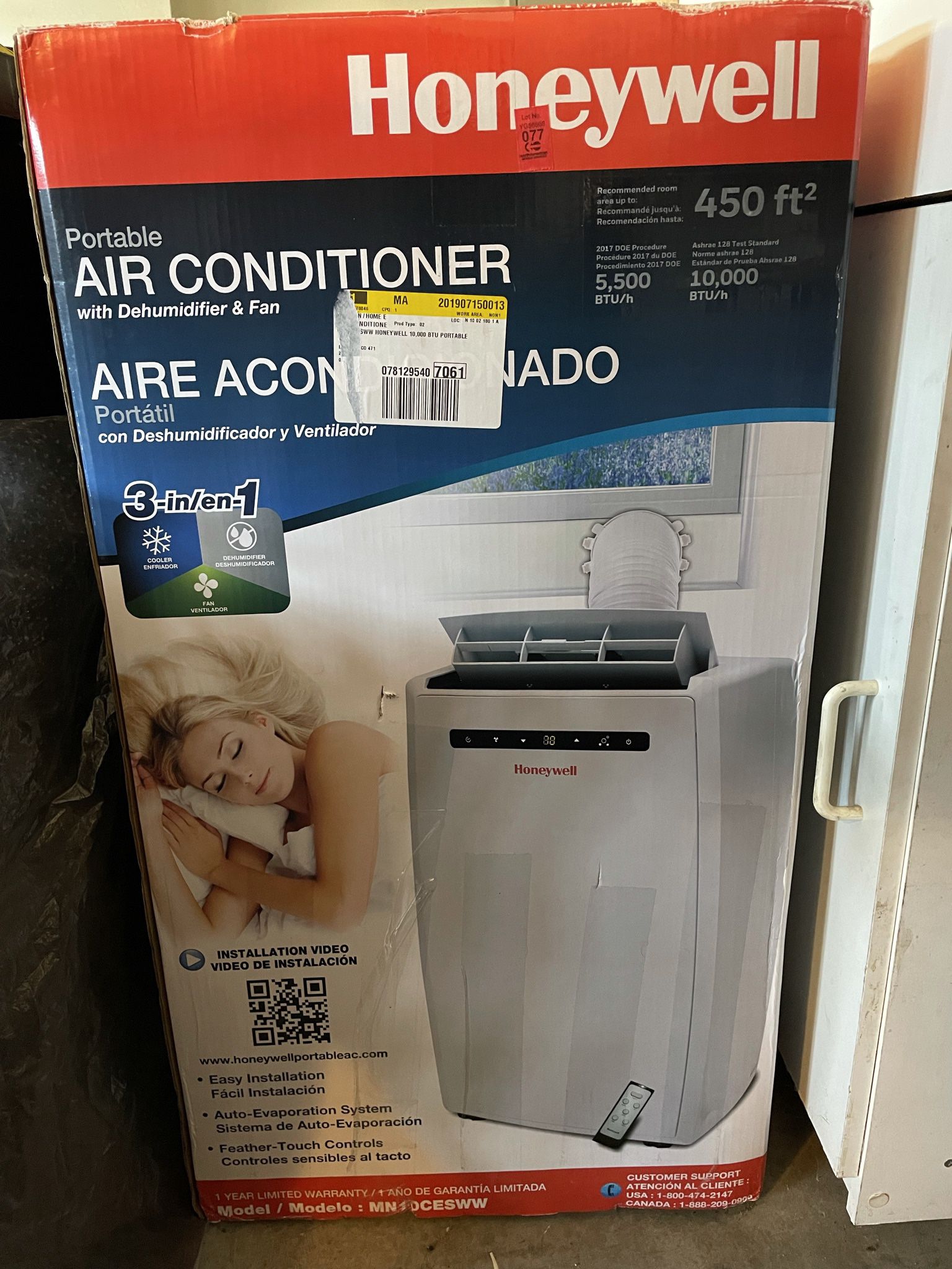 Honeywell MN10CESWW Portable Air Conditioner, 10,000 BTU Cooling, With Dehumidifier & Fan