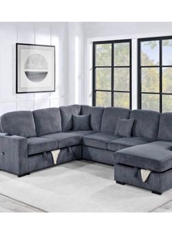 $650. 4Piece Convertible Sectional  Sleeper Sofa ,Chaise Storage ,Sofa Storage & USB Ports