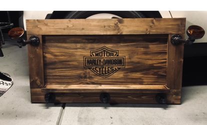 Harley Davidson /HD. Helmet , Coat , Vest Shelf And Hanger.Custom Made Any size Available. Prices And Sizes Vary