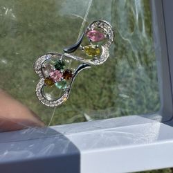  Natural Tourmaline Pendant, 925 Silver Heart Pendant, Anniversary gift, Tourmaline Jewelry, Heart charm Pendant//Gemstone Pendant Jewelry, Multicolor