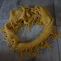 Mustard Yellow Crochet Fringe Scarf