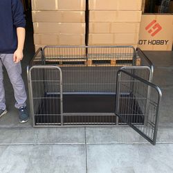 (NEW) $95 Heavy-Duty Dog Pet Playpen with Plastic Tray Indoor Outdoor Cage Kennel 4-Panel, 49x32x28”