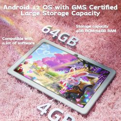 10 Inch Tablet, 4GB RAM 64GB ROM, Android 12 Tablet with Case, Octa-Core 2.0Ghz Processor, 1280 * 800 IPS, Dual 2+5MP Camera, 6000mAh, GPS, WiFi, Blue