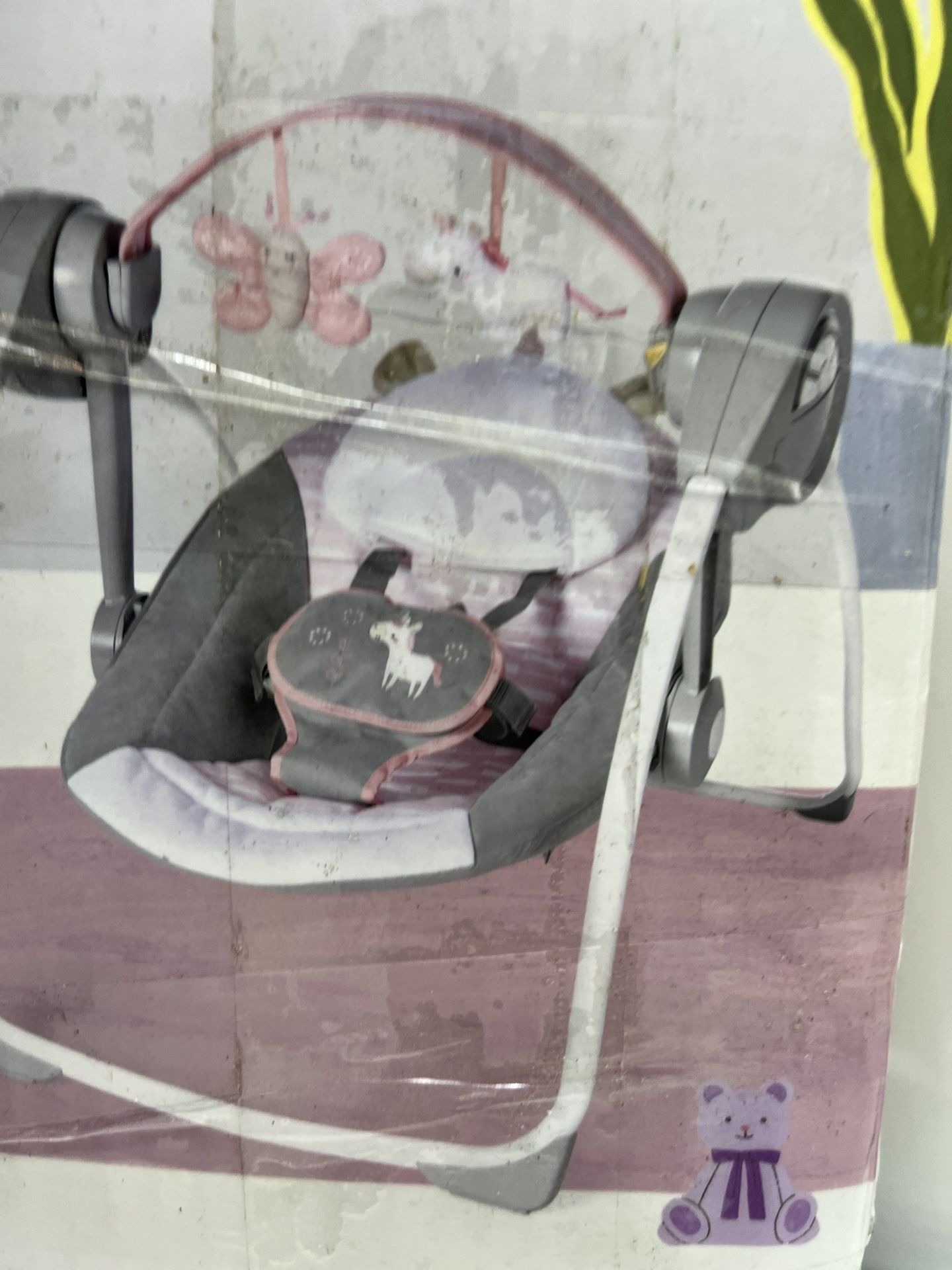 Ingenuity Comfort 2 Go Portable Baby Swing - Flora The Unicorn (Grey/Pink) NOB 