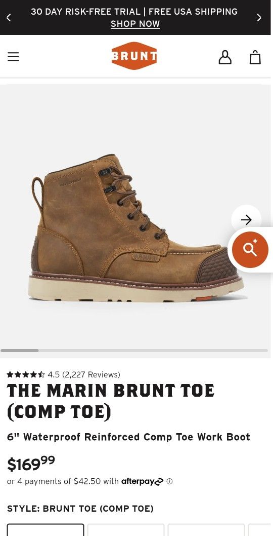 Size 10 BRUNT work boot composite Toe