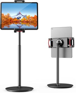 SAIJI Tablet Stand Holder, Height Adjustable, 360 Degree Rotating, Aluminum Alloy Cradle Mount Dock for 4.7"-12.9" iPhone Samsung iPad Kindle (Black)