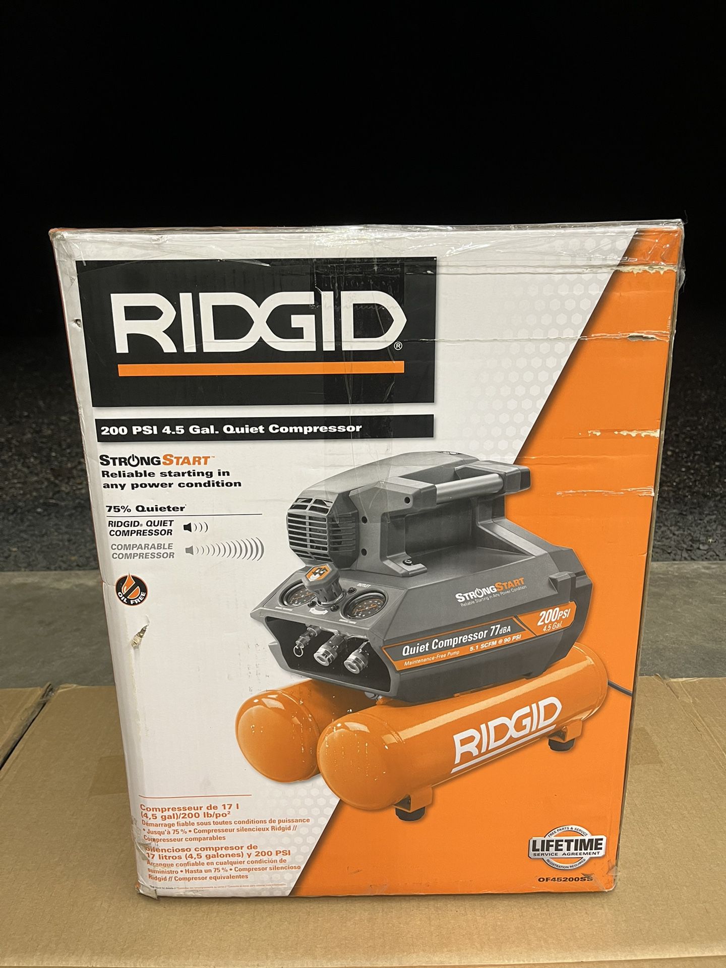 RIDGID 4.5 Gal. Portable Electric Quiet Air Compressor 200 PSI: Provides the ideal pressure for the toughest applications 5.1 SCFM at 90 PSI: High-air