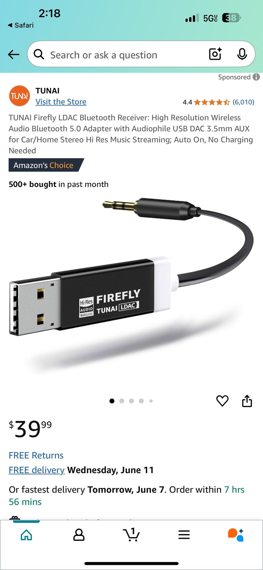 Tunai Firefly Ldac Bluetooth Receiver New In Box.