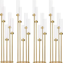 5 Arm Candelabra with Acrylic Lampshade Set of 4 Gold Candelabra for Wedding Table Birthday Party Home Decoration 39.4'' Candle Holder Fit LED Taper C