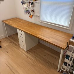 IKEA KARLBY 98” Double Desk + ALEX Drawers – Two Person Oak Office Desk