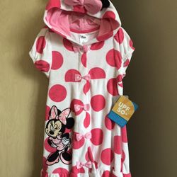 NEW Disney Minnie Mouse Kids Children Girl SPF 50+ UV Protect Hoodie Robe Dress Size 7-8