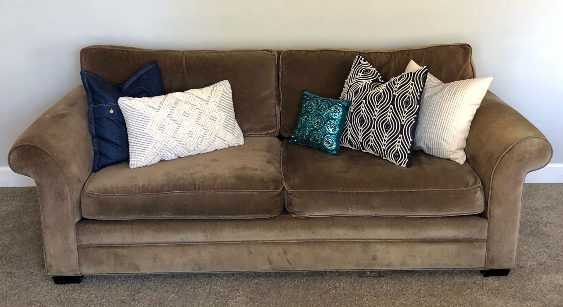 Pottery Barn Cotton Velvet Sofa with Two Armchairs and Ottoman