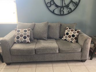 Grey Fabric Three-Seater Sofa