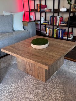 Square Wood Coffee Table with Pedestal Base