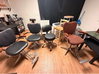 Chairs, Futon, cabinet, tables