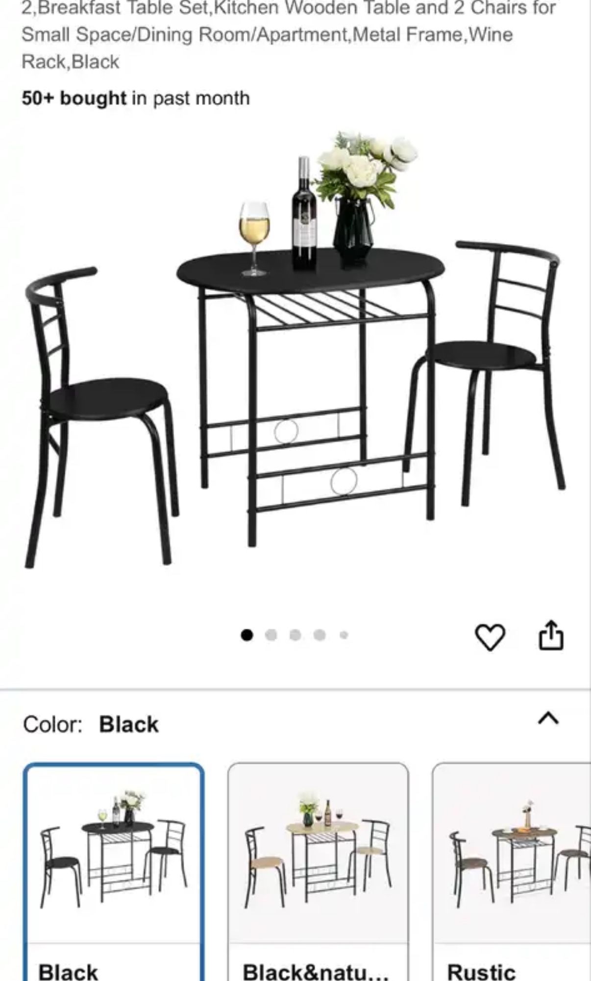 Black Breakfast Table Set with 2 Chairs