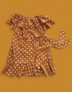 Off Shoulder Polka Dot Ruffle Dress 