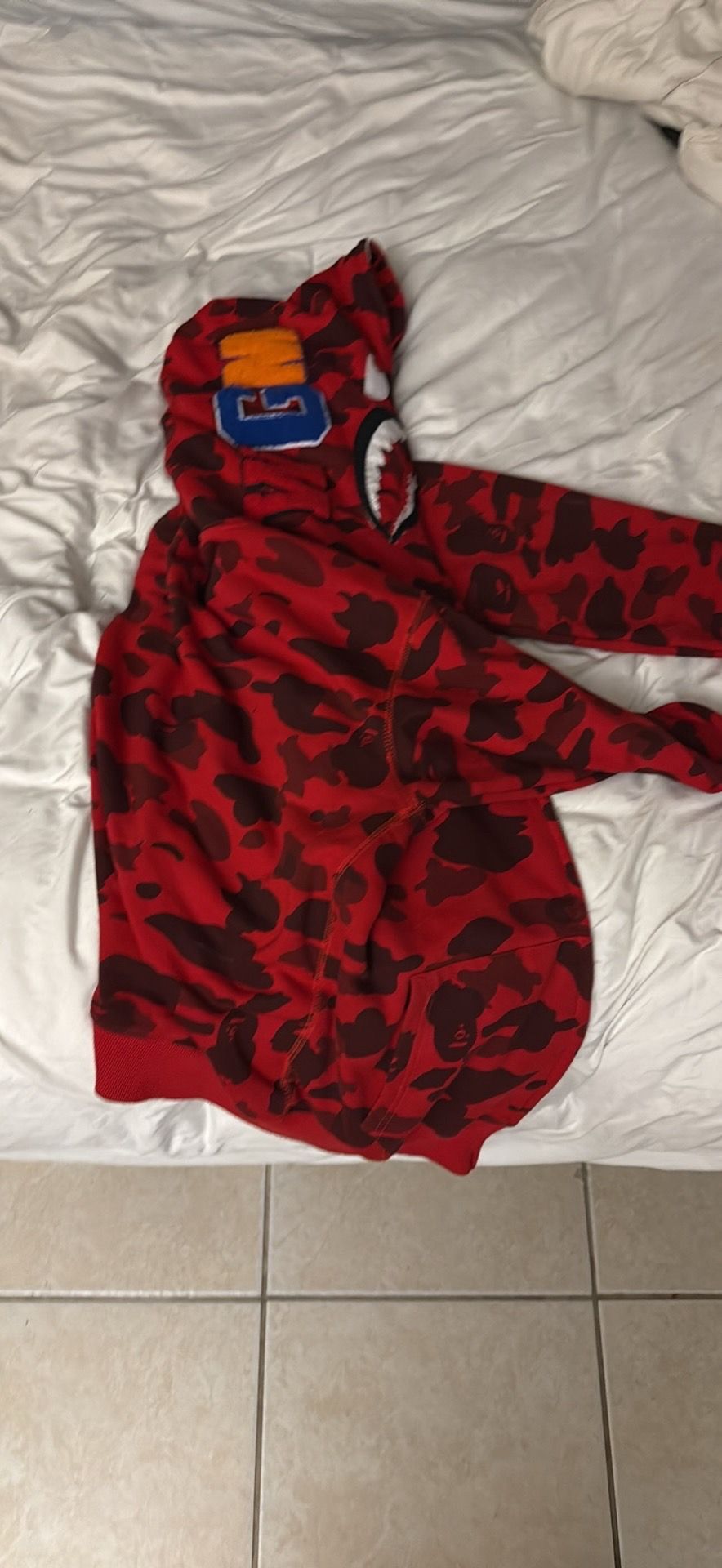 Red BAPE Shark Hoodie Full Zip Streetwear Jacket