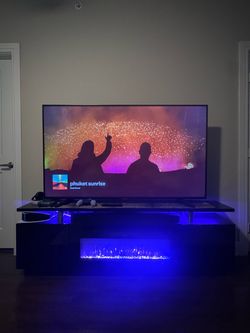2 Tier High 70" Gloss TV Stand with Electric Fireplace Included, Black