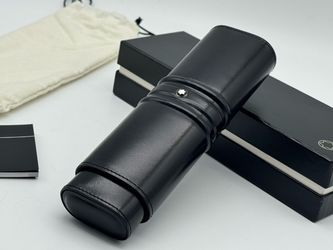 MONTBLANC BLACK CALFSKIN LEATHER 2 CIGAR HOLDER 2 PEN CASE NEW 100% GENUINE $825