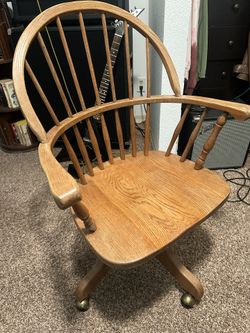 Vintage Wooden bucket chair on wheels