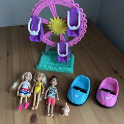 Barbie Club Chelsea Carnival Playset Spinning Ferris Wheel Bumper Cars Dolls Lot
