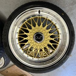 18x8.5 JNC 004 Gold With Polished Lip Wheels 
