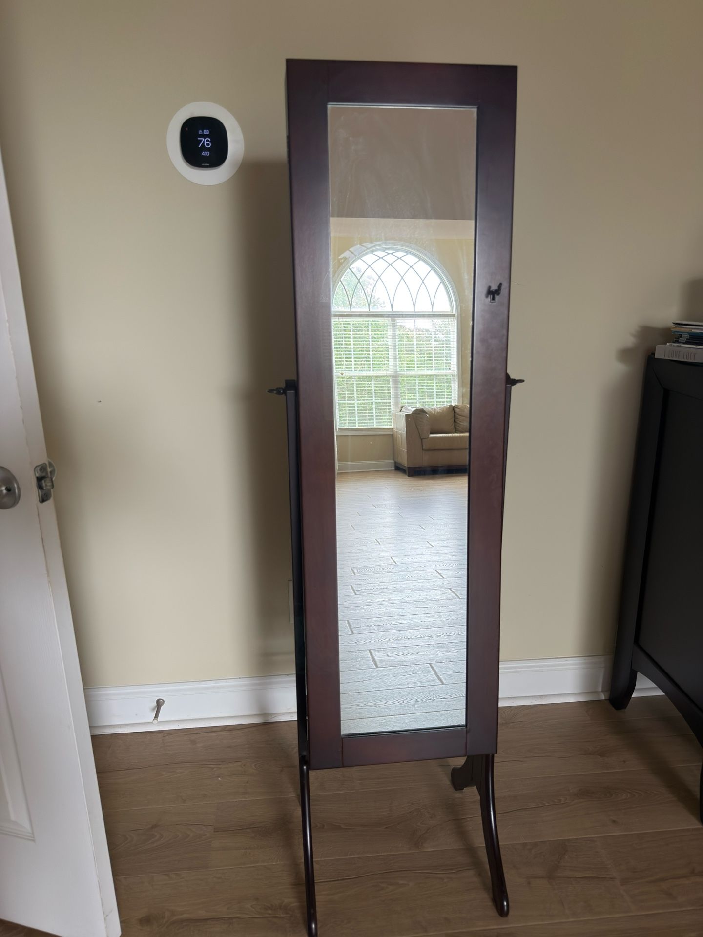 Standing Jewelry Armoire with Mirror and Locking Key