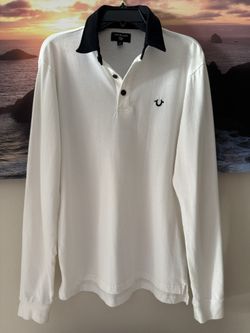 True Religion/ Men / Polo Long Sleeve Cotton Shirt/ White: M