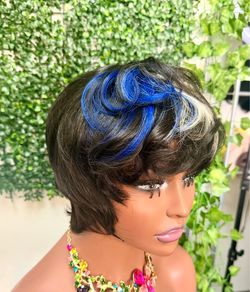 613. Blue highlights pixie cut wig