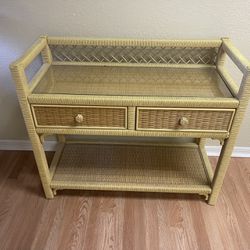 Vintage Henry Link Natural Rattan Wicker Bar Cart Console Table