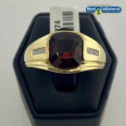Men’s Red Stone And Diamond Ring In 10k Gold