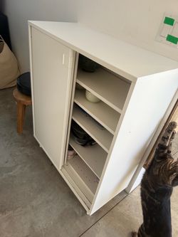 IKEA MACKAPAR White Storage Cabinet with Sliding Doors