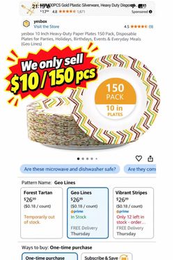 Paper Plates 150 Pack, 10 Inch Heavy-Duty Disposable Plates for Parties, Birthdays, Holidays & Everyday Use