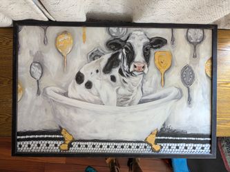 Cow in the bath print frame