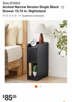 Arched Narrow Black Nightstand with Drawer