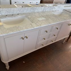 Collette 72 in. Double Sink Greige Bath Vanity with Carrara White Marble Top