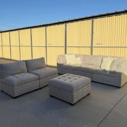 Gray Costco Thomasville Modular Sectional Couch Sofa & Ottoman