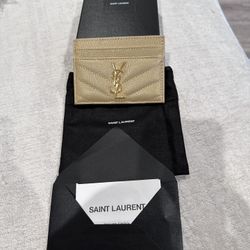 YSL Beige Leather Card Holder Wallet