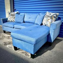 Blue Modern Tufted Reversible Sectional Sofa